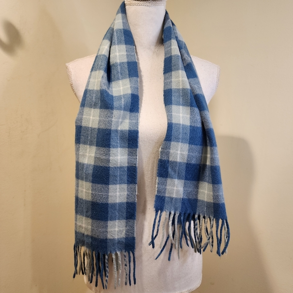 CHRISTIAN DIOR Blue and White Plaid Scarf